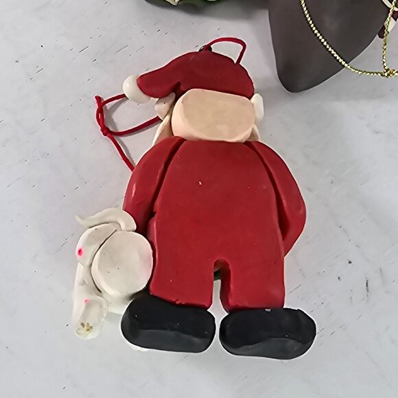 Set Of 3 Christmas Figurine Ornaments Santa Angel Penguin Polymer Clay - Picture 6 of 7